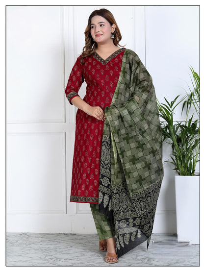 [Ready SG Stock 7 Colors- Size 3XL to 6XL] Comfortable Cotton Plus Size 3 Pcs Punjabi Suit With Dupatta [INDIAN DRESS]