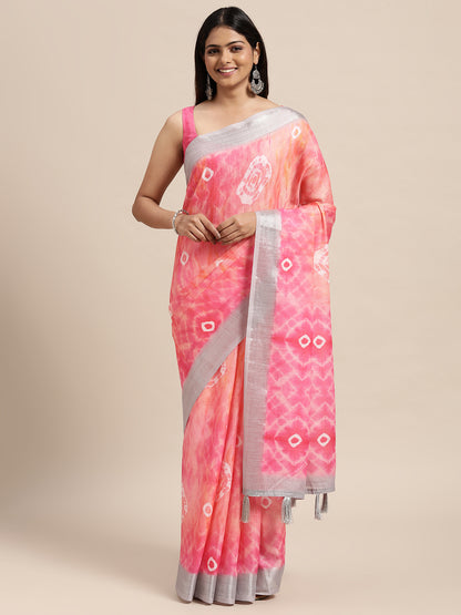 [Ready SG Stock] Pink Linen Blend Saree with attached Blouse Material - Indian saree