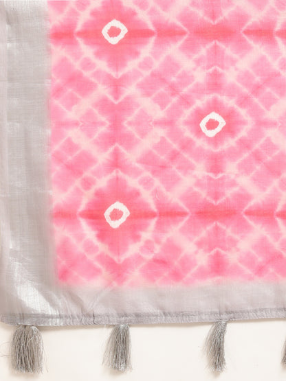 [Ready SG Stock] Pink Linen Blend Saree with attached Blouse Material - Indian saree