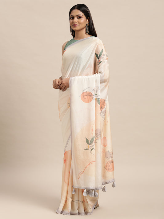 [Ready SG Stock] Linen Blend Abstract Print Saree with attached Blouse Material - Indian saree