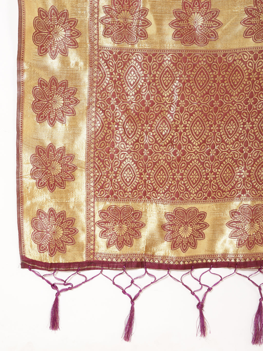 [Ready SG Stock] Deep Wine Chanderi Silk Paisley Saree with attached Blouse Material - Indian saree