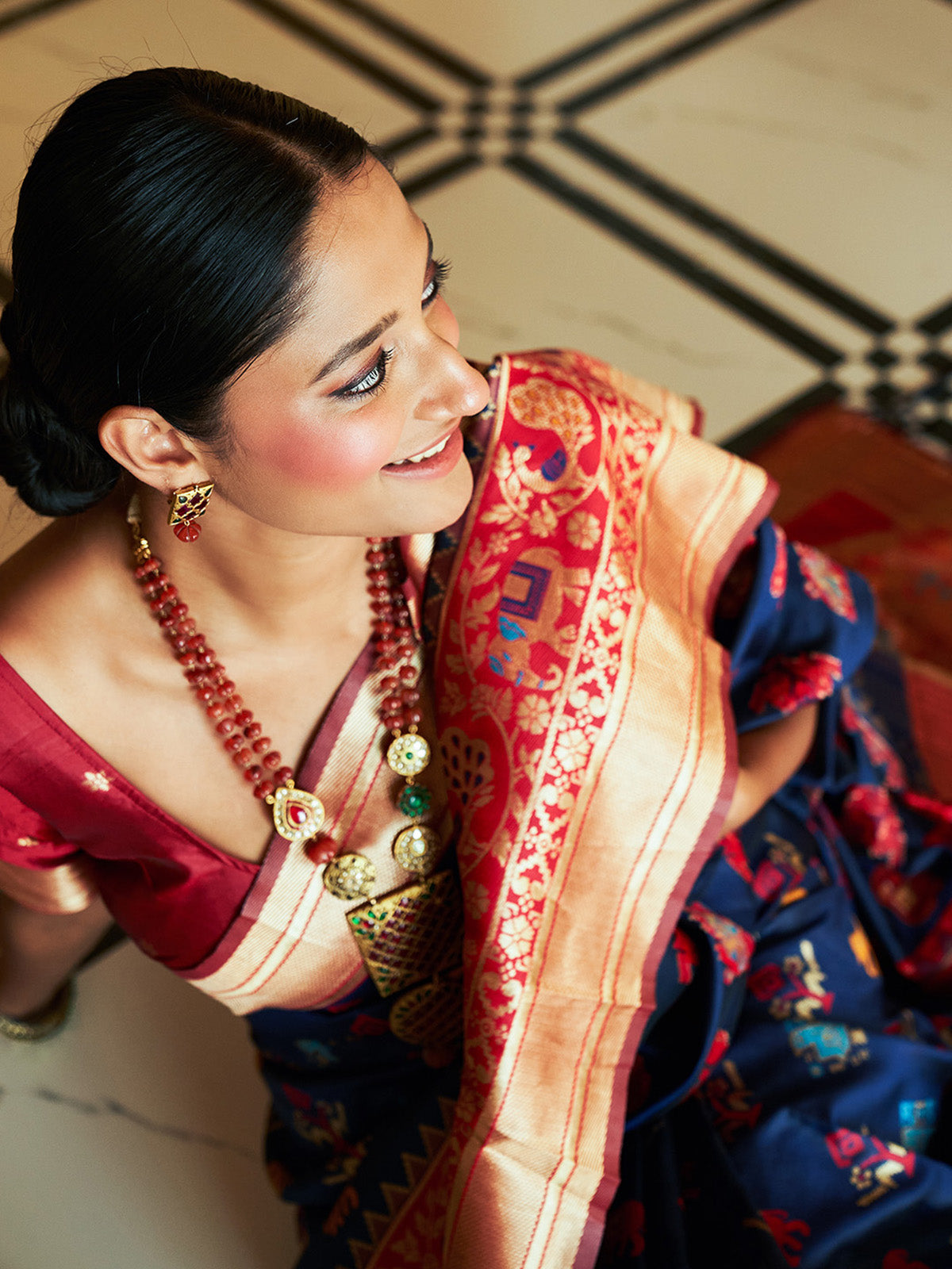 [Ready SG Stock] Blue Cotton Silk Woven Ethnic Motifs Saree with attached Blouse Material - Indian saree