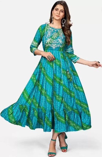 [Ready SG Stock] BLUE EMBROIDERED ANARKALI RAYON LONG GOWN- Indian Dresses