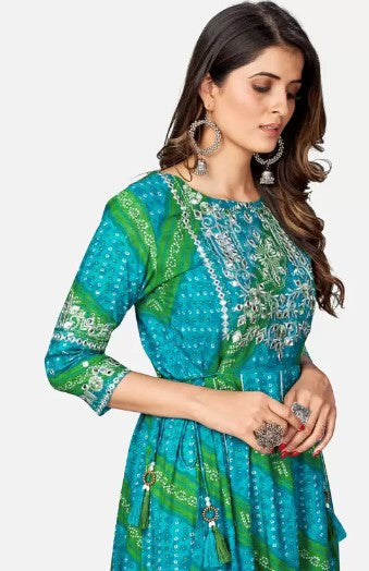 [Ready SG Stock] BLUE EMBROIDERED ANARKALI RAYON LONG GOWN- Indian Dresses