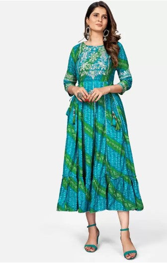 [Ready SG Stock] BLUE EMBROIDERED ANARKALI RAYON LONG GOWN- Indian Dresses