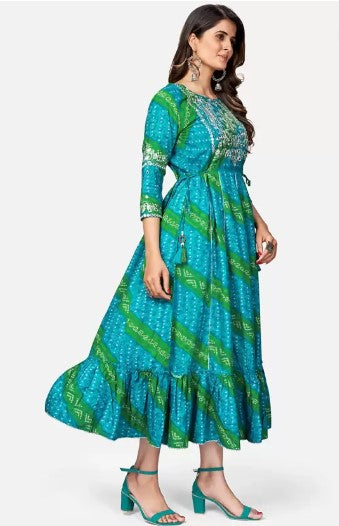 [Ready SG Stock] BLUE EMBROIDERED ANARKALI RAYON LONG GOWN- Indian Dresses