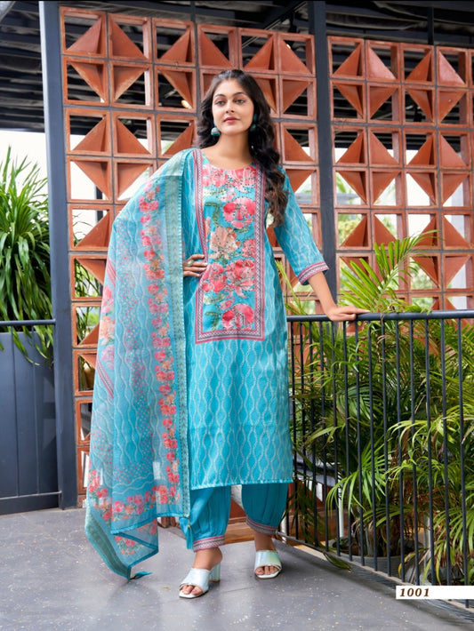 [Ready SG Stock] Soft Subtle Masline Digital Print Punjabi Suit With Full Inner & Afghani Pants, Dupatta 3 Pcs Set- Indian Dresses