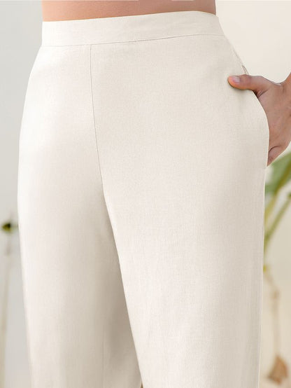 [Ready SG Stock ] Versatile Comfortable Off White Khadi Cotton Solid Straight Pant \ Only Pants [ bottomwear ]