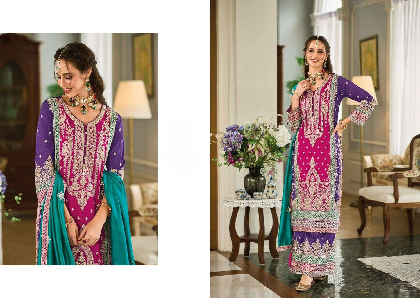 [Ready SG Stock] Premium Full Embroidery Work Elegant Kurta with Sharara and Dupatta- 3 Pcs Set [Full Inner]