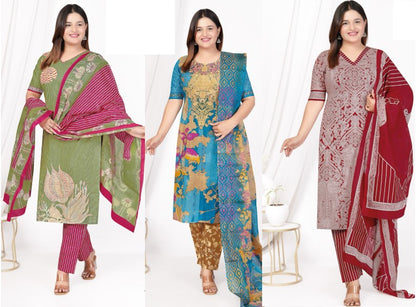[Ready SG Stock- Size 3XL to 6XL] Comfortable Cotton Plus Size 3 Pcs Punjabi Suit With Dupatta [INDIAN DRESS]