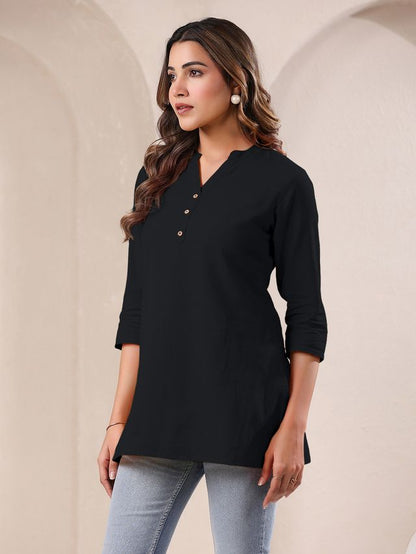 [Ready SG Stock] Black Cotton Blend Solid A-line Only Top for Women[ Casual Indian Dresses ]
