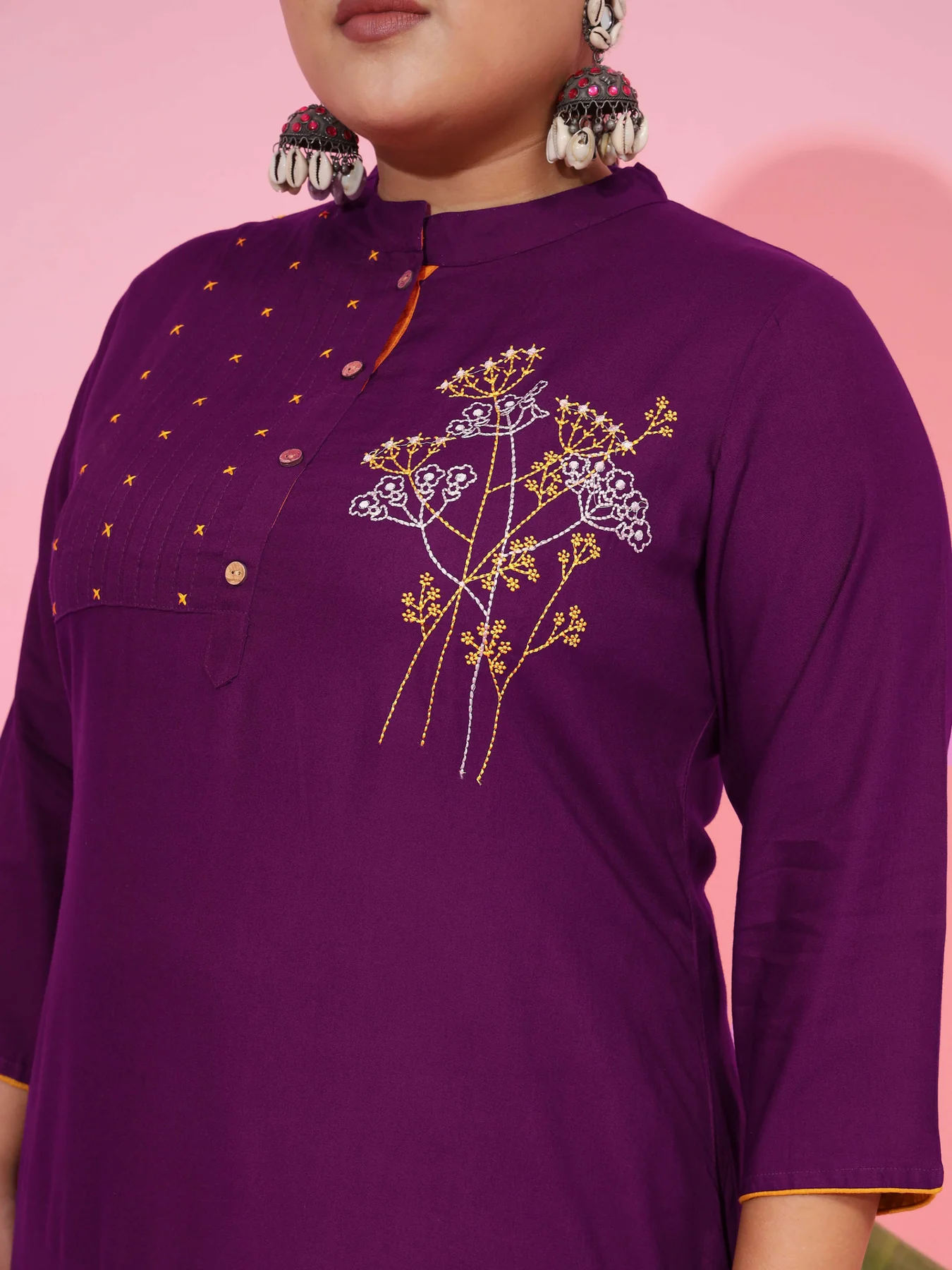 SG Stock-PLUS SIZE RAYON STRAIGHT PURPLE PUNJABI ONLY KURTI- Indian Dresses