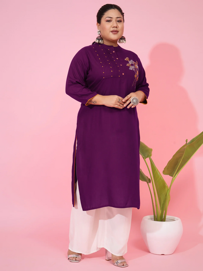 SG Stock-PLUS SIZE RAYON STRAIGHT PURPLE PUNJABI ONLY KURTI- Indian Dresses