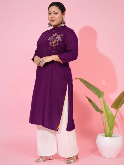 SG Stock-PLUS SIZE RAYON STRAIGHT PURPLE PUNJABI ONLY KURTI- Indian Dresses