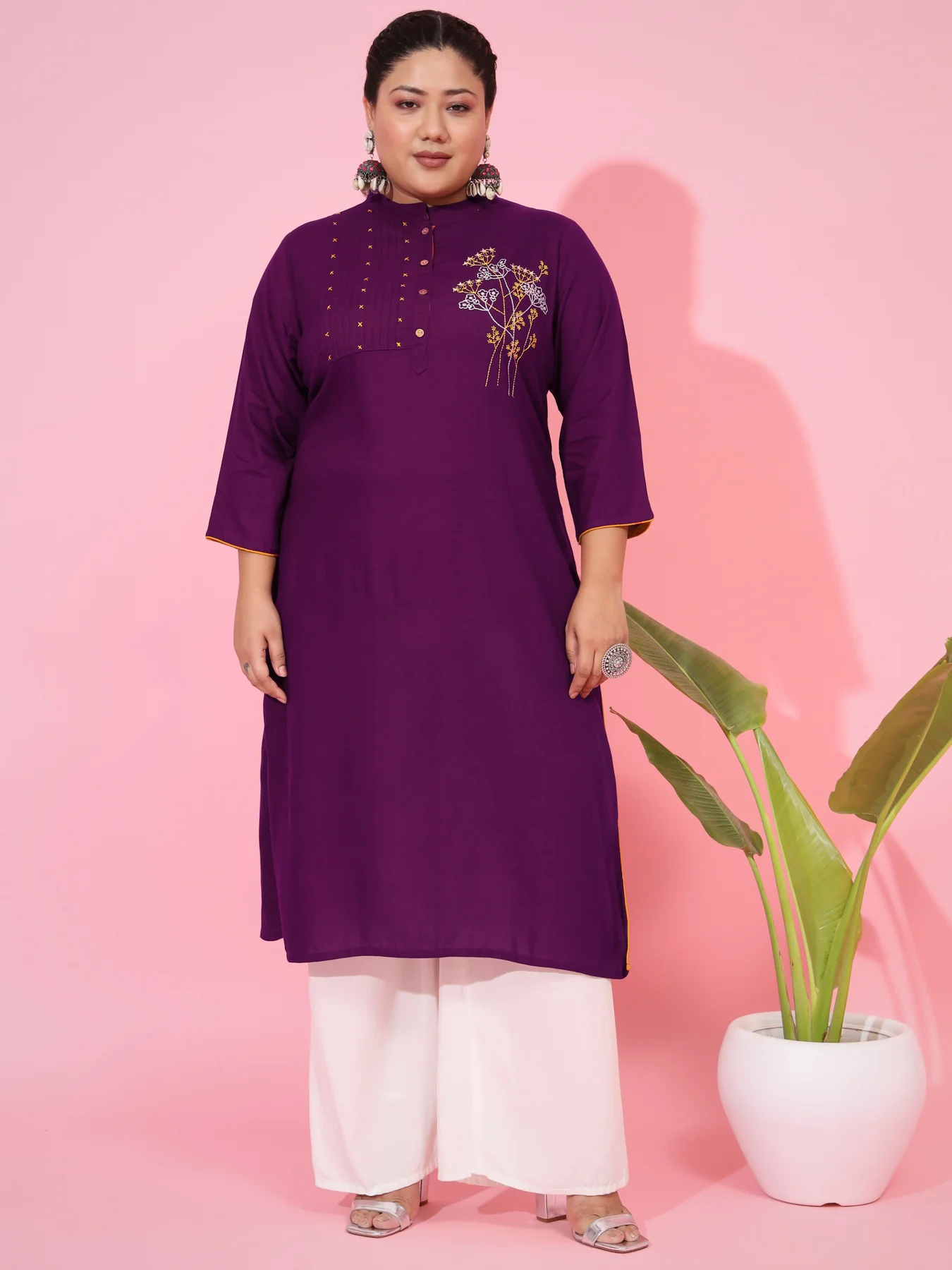 SG Stock-PLUS SIZE RAYON STRAIGHT PURPLE PUNJABI ONLY KURTI- Indian Dresses