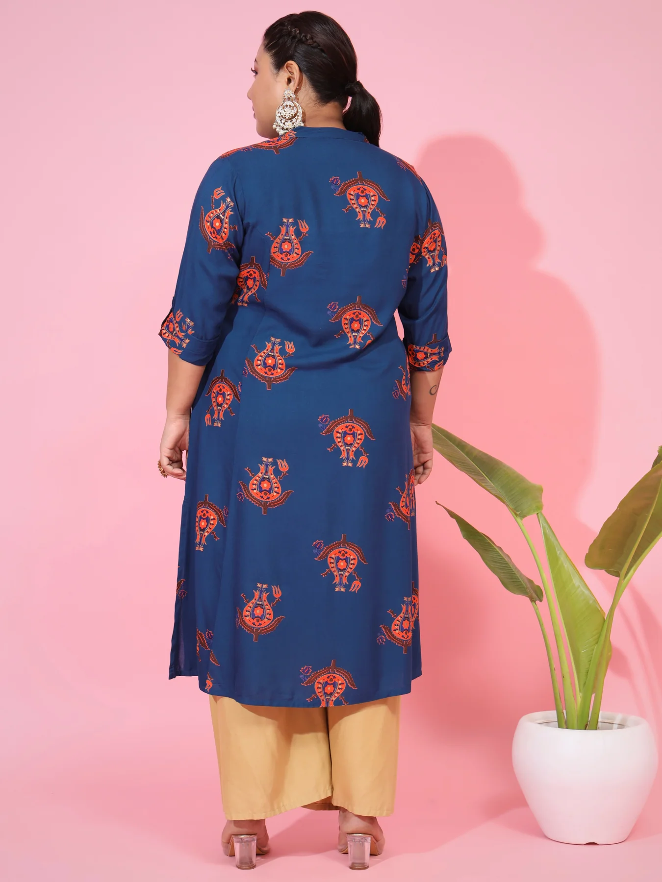 Ready SG Stock- PLUS SIZE BLUE RAYON A-LINE KURTA- Indian Dresses