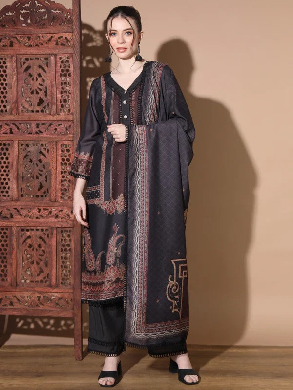 [ Ready SG Stock ] Black Muslin Straight Pakistani Punjabi Suit with Full Inner- Indian Dresses