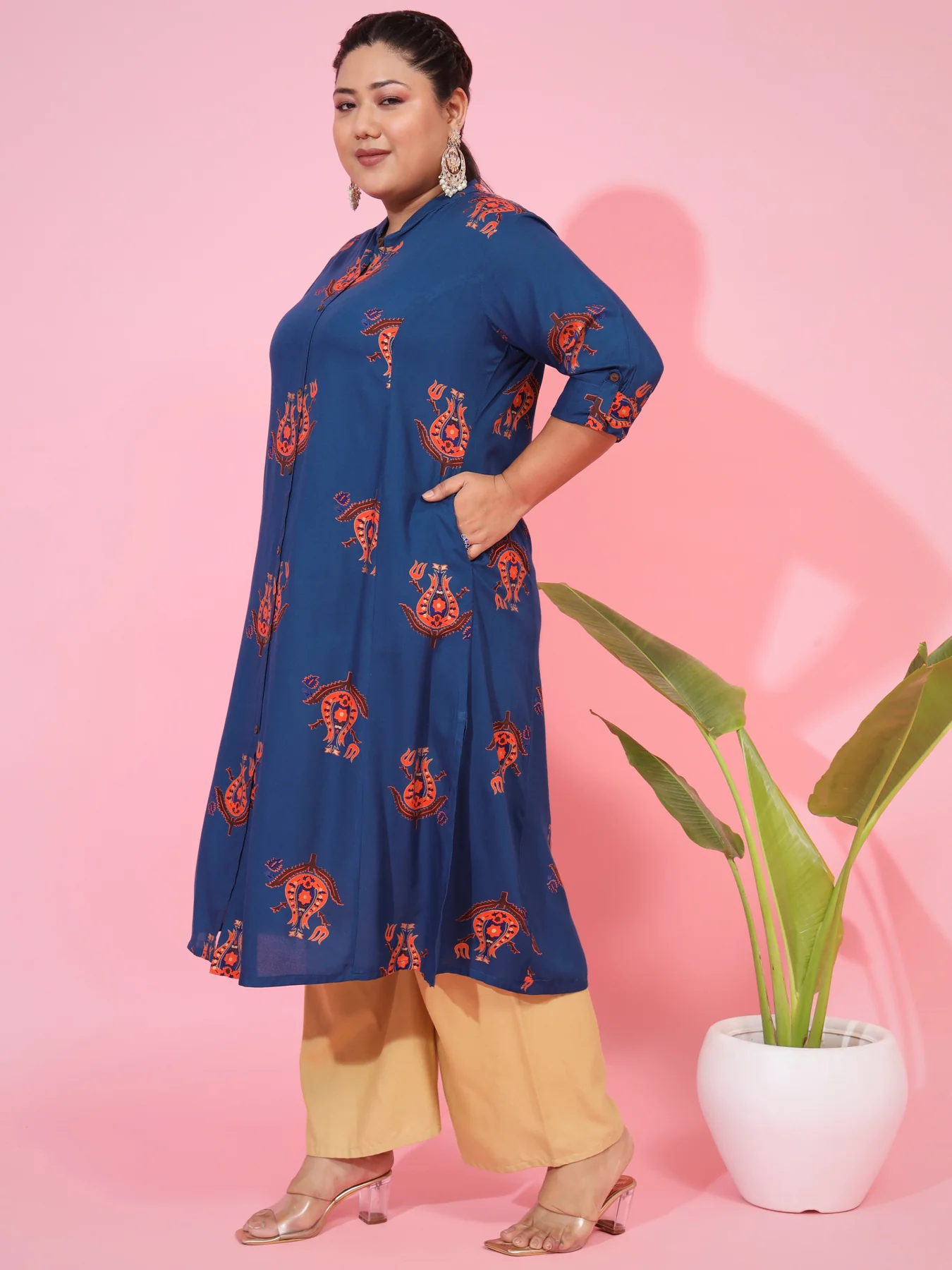 Ready SG Stock- PLUS SIZE BLUE RAYON A-LINE KURTA- Indian Dresses