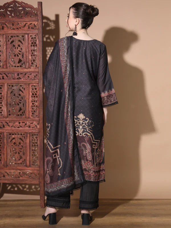 [ Ready SG Stock ] Black Muslin Straight Pakistani Punjabi Suit with Full Inner- Indian Dresses