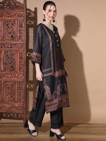 [ Ready SG Stock ] Black Muslin Straight Pakistani Punjabi Suit with Full Inner- Indian Dresses