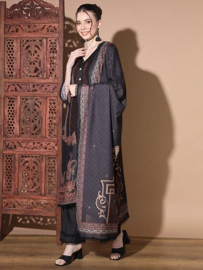 [ Ready SG Stock ] Black Muslin Straight Pakistani Punjabi Suit with Full Inner- Indian Dresses