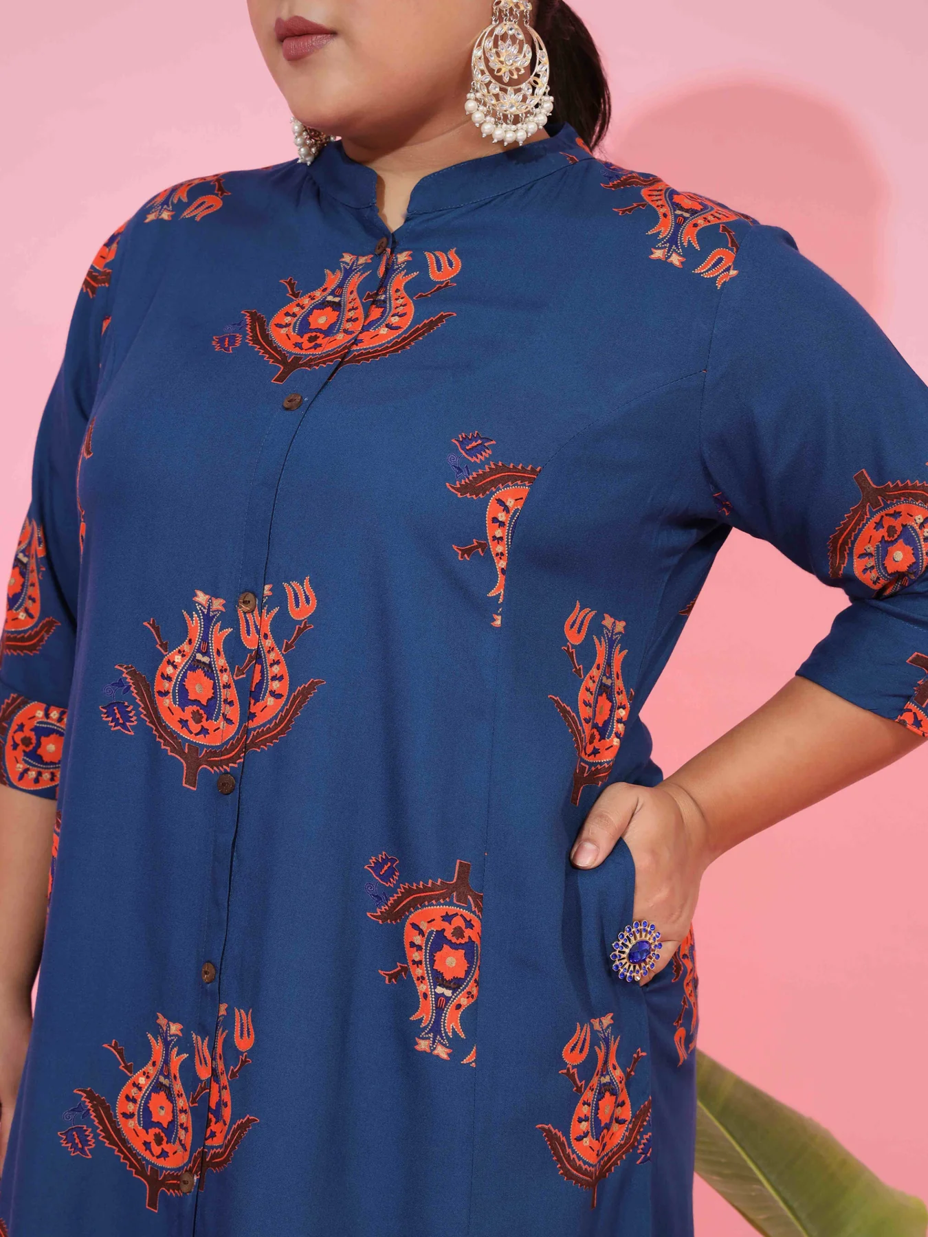 Ready SG Stock- PLUS SIZE BLUE RAYON A-LINE KURTA- Indian Dresses