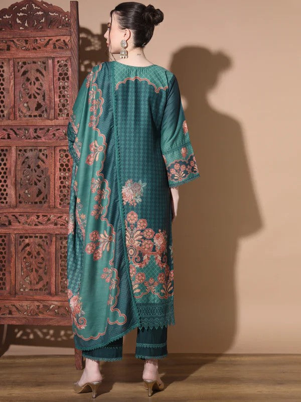 [ Ready SG Stock ] Green Muslin Straight Pakistani Punjabi Suit with Full Inner- Indian Dresses