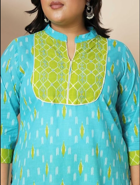 [Ready SG Stock] Plus Size Sky Blue Embroidered Cotton Kurta Set with Dupatta - Traditional Women's Dress by intrend Dresses