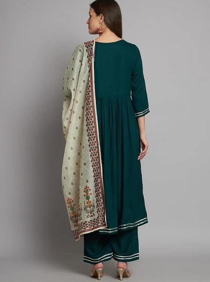 [ Ready SG Stock ] Women's Green Rayon Aliya Style Kurta with Palazzo & Dupatta Punjabi Suit- Indian Dresses