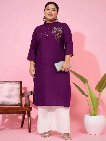 SG Stock-PLUS SIZE RAYON STRAIGHT PURPLE PUNJABI ONLY KURTI- Indian Dresses