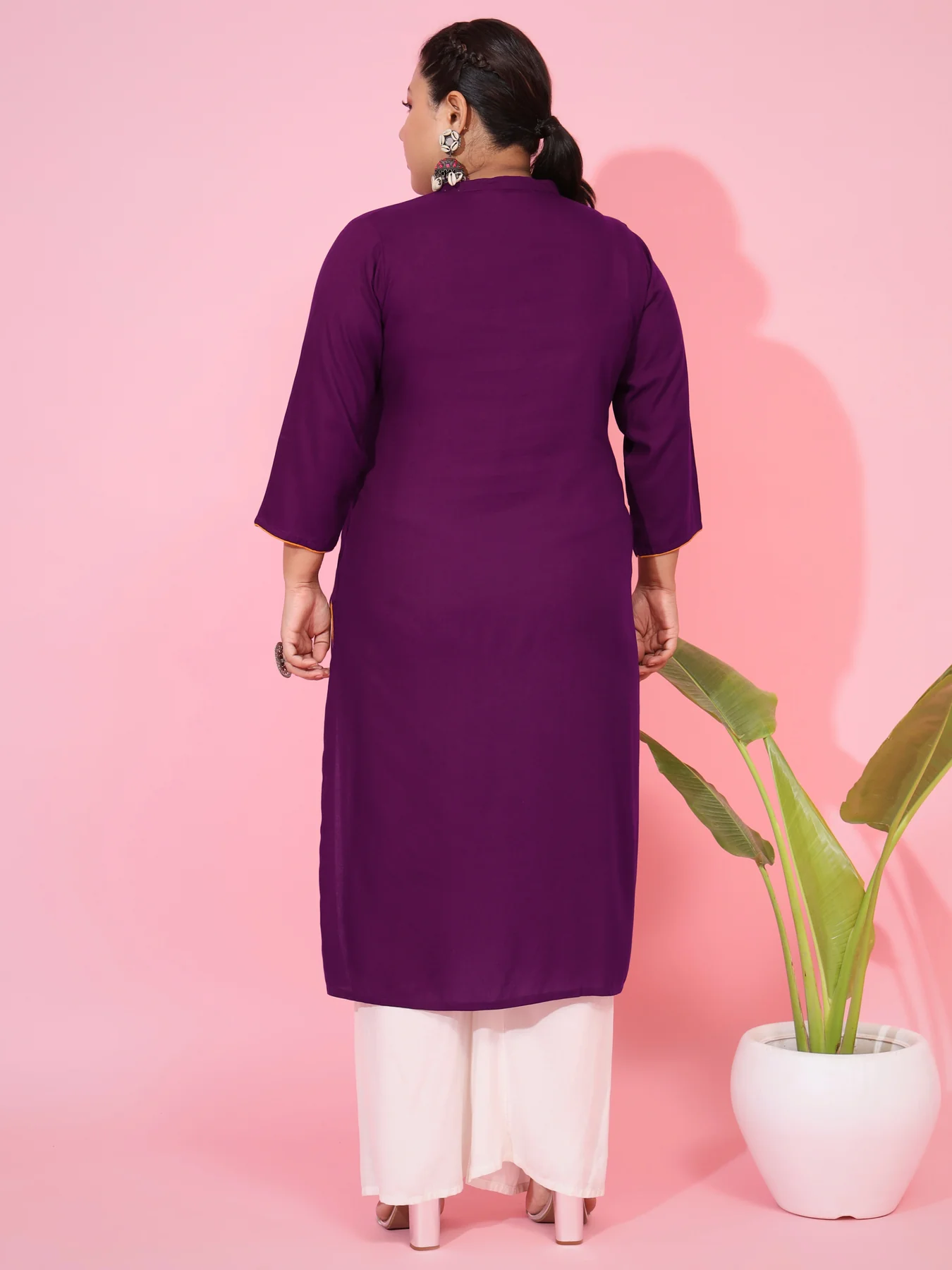 SG Stock-PLUS SIZE RAYON STRAIGHT PURPLE PUNJABI ONLY KURTI- Indian Dresses