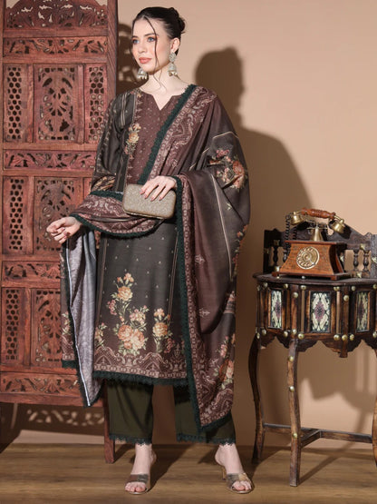 [ Ready SG Stock ] Brownish-Green Muslin Straight Pakistani Punjabi Suit with Full Inner- Indian Dresses