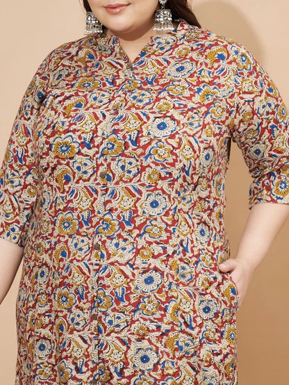 [Ready SG Stock] Plus Size Rayon Beige Floral A-Line Punjabi Kurta/ Top Only  [Indian Casual Dresses]