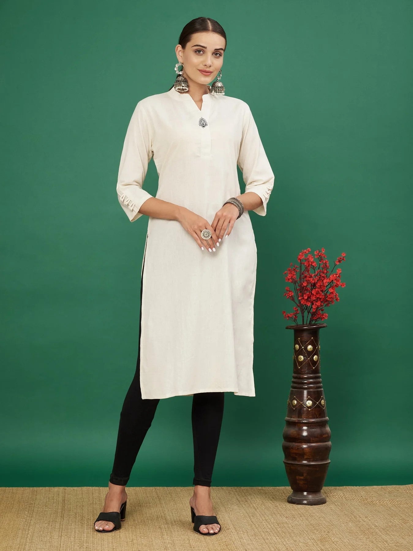 [ Ready SG Stock ] White Khadi Cotton Flex Straight Punjabi Kurta Only Top- Indian Dresses