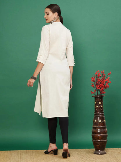 [ Ready SG Stock ] White Khadi Cotton Flex Straight Punjabi Kurta Only Top- Indian Dresses