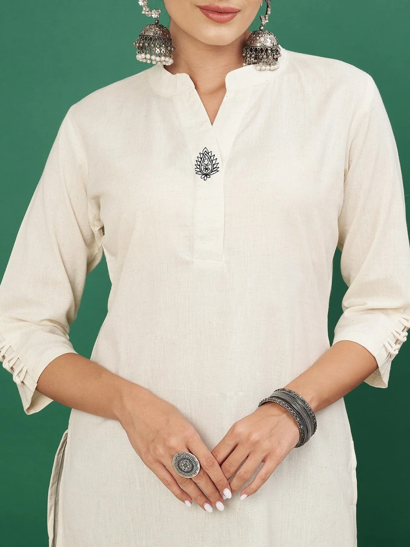 [ Ready SG Stock ] White Khadi Cotton Flex Straight Punjabi Kurta Only Top- Indian Dresses