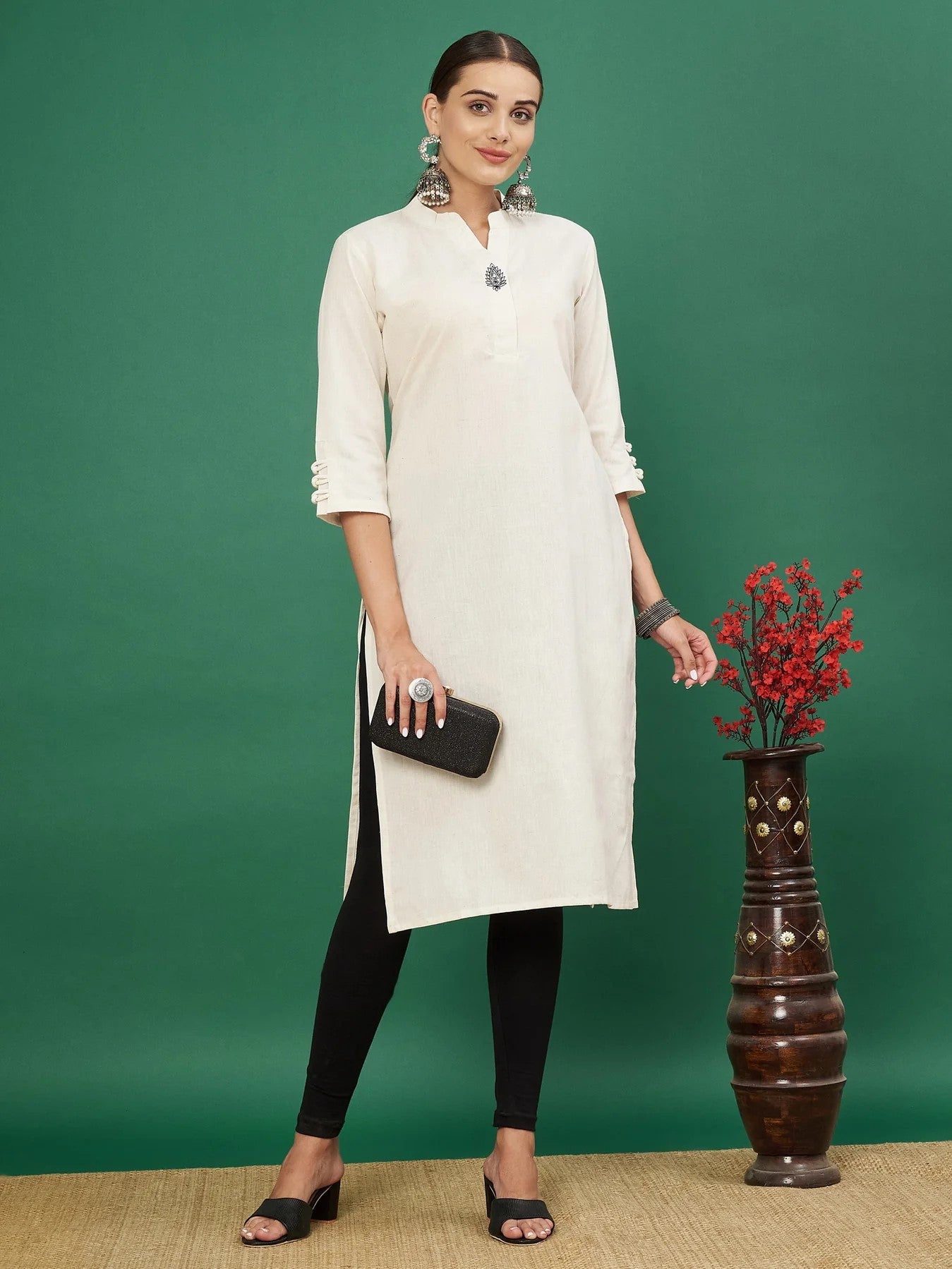 [ Ready SG Stock ] White Khadi Cotton Flex Straight Punjabi Kurta Only Top- Indian Dresses