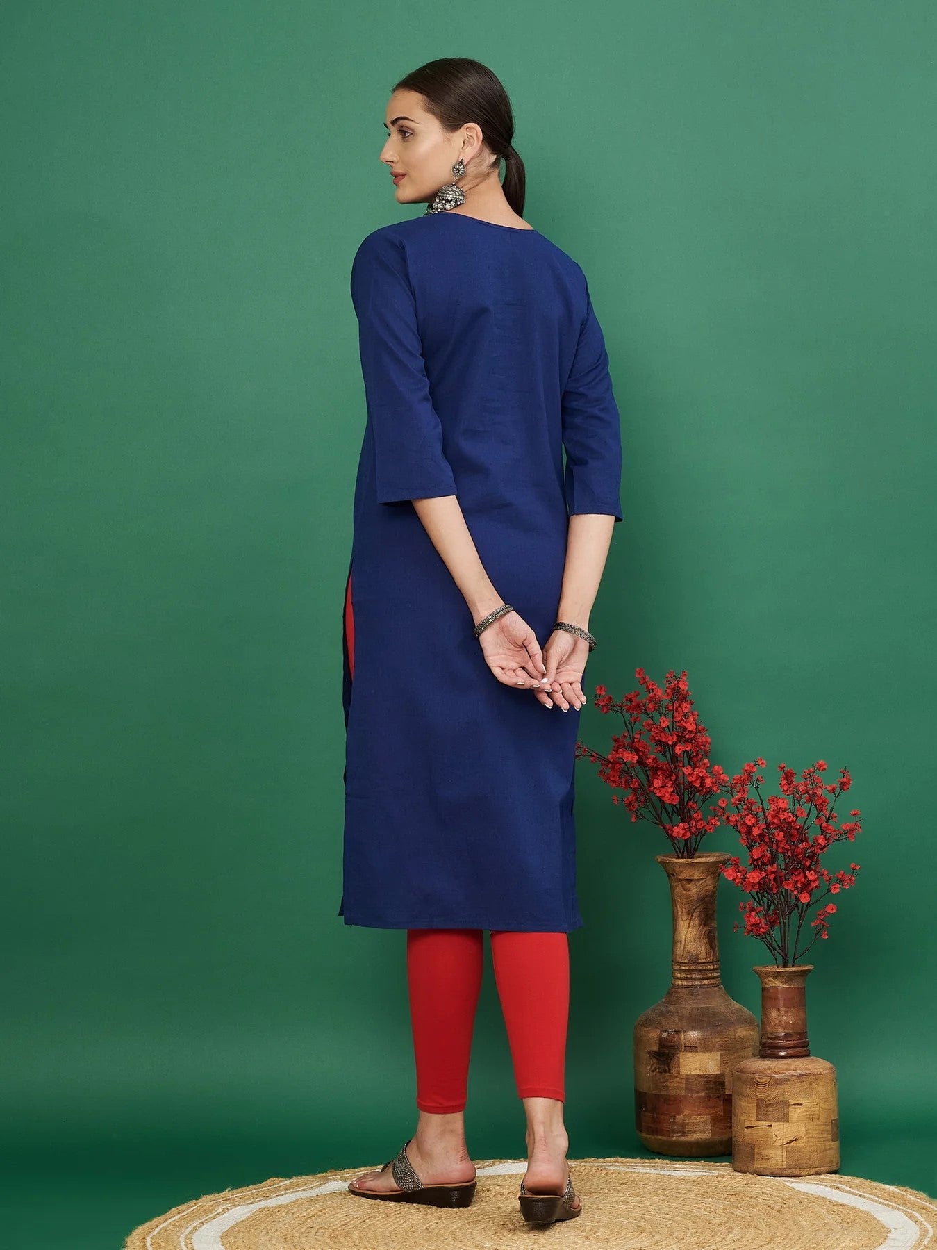 [Ready SG Stock] Blue Solid Straight Cotton Flex Punjabi Kurta Only Top - Indian Dresses