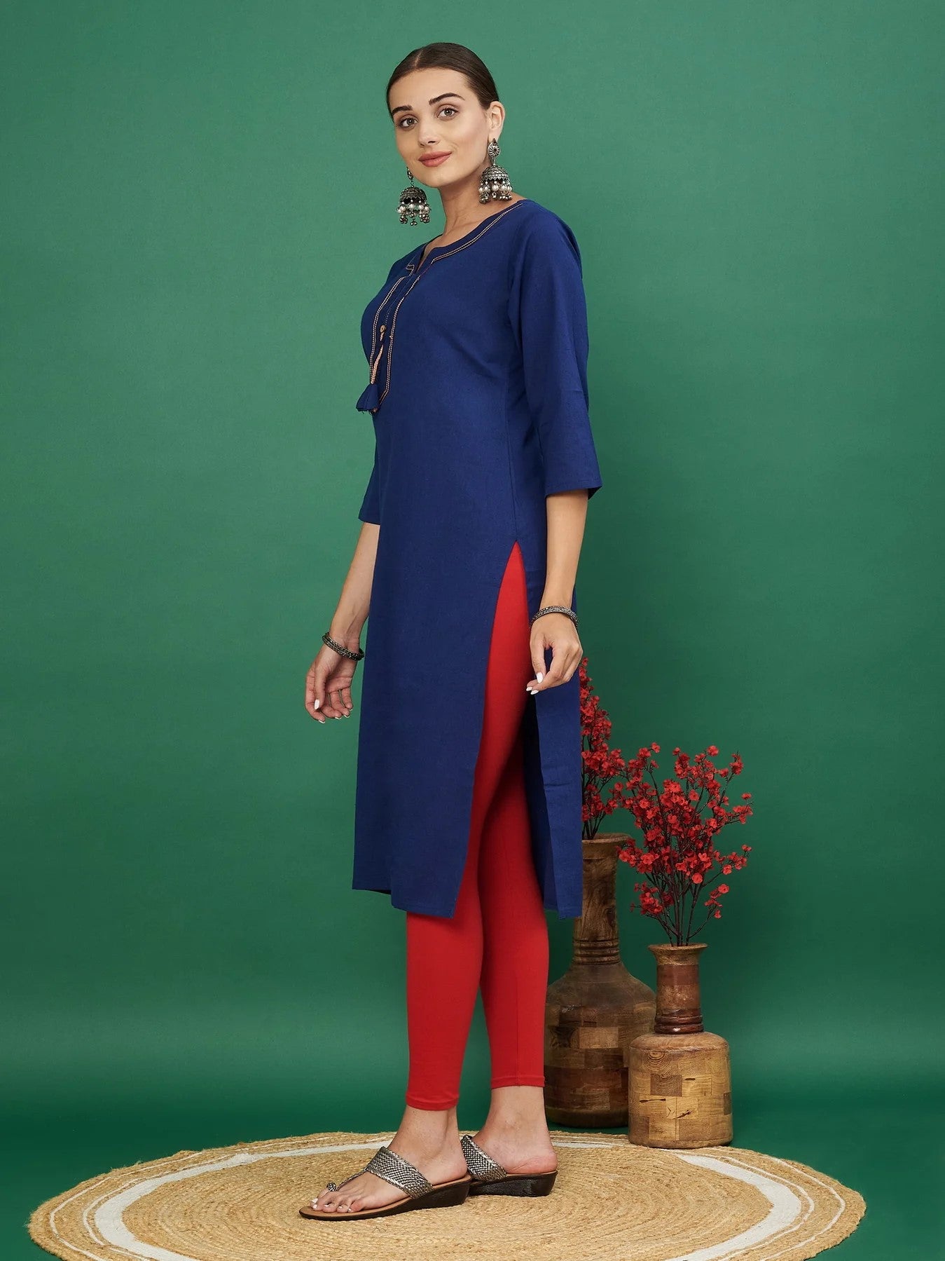 [Ready SG Stock] Blue Solid Straight Cotton Flex Punjabi Kurta Only Top - Indian Dresses