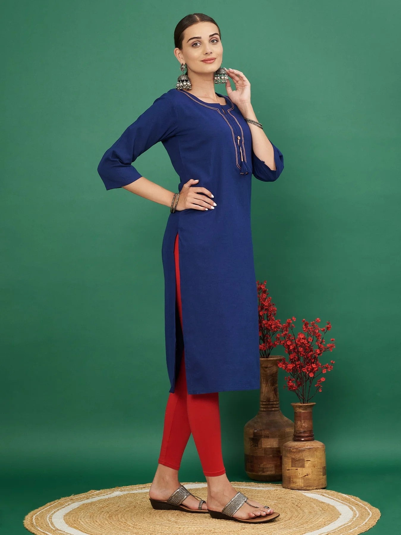 [Ready SG Stock] Blue Solid Straight Cotton Flex Punjabi Kurta Only Top - Indian Dresses