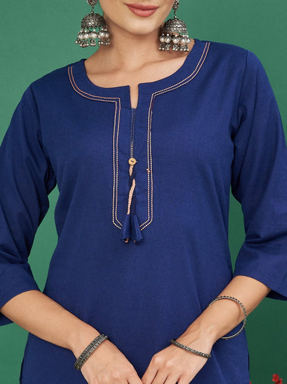 [Ready SG Stock] Blue Solid Straight Cotton Flex Punjabi Kurta Only Top - Indian Dresses