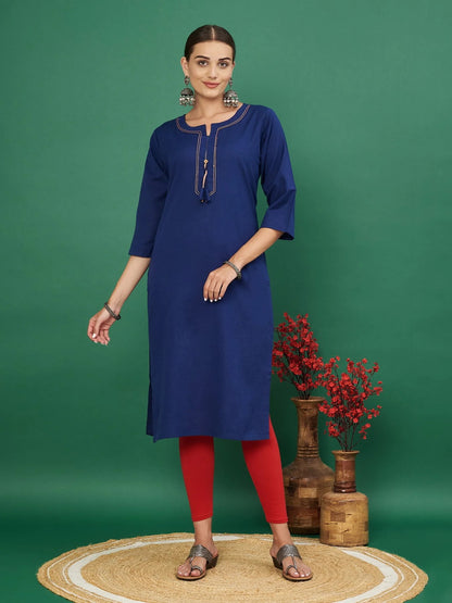 [Ready SG Stock] Blue Solid Straight Cotton Flex Punjabi Kurta Only Top - Indian Dresses