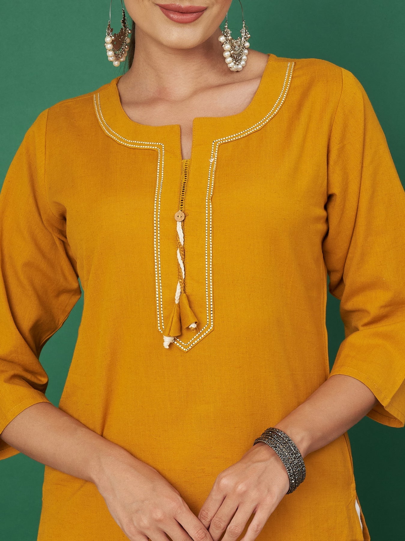 [Ready SG Stock] Yellow Solid Straight Cotton Flex Punjabi Kurta Only Top - Indian Dresses