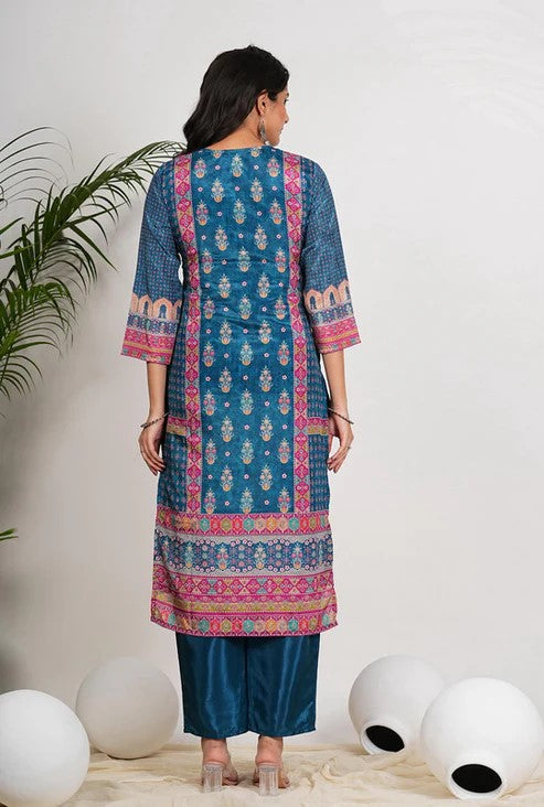 [Ready SG Stock] Blue Digital Printed Softest Chinon Straight cut 3 Pcs Punjabi Suit with Dupatta [ Indian Dresses ]