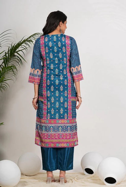 [Ready SG Stock] Blue Digital Printed Softest Chinon Straight cut 3 Pcs Punjabi Suit with Dupatta [ Indian Dresses ]
