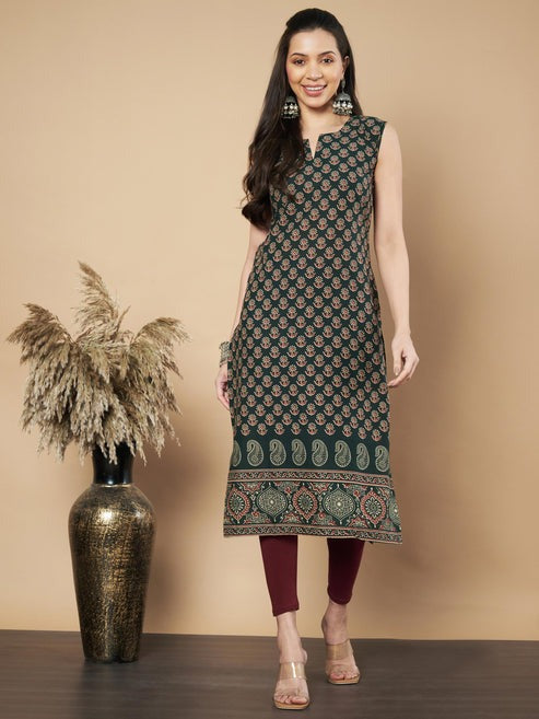 [ Ready SG Stock ] Cool Delicate Floral Print Straight Sleeveless Cotton Only Kurta /Top  [Indian Dresses]