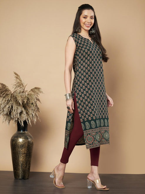 [ Ready SG Stock ] Cool Delicate Floral Print Straight Sleeveless Cotton Only Kurta /Top  [Indian Dresses]