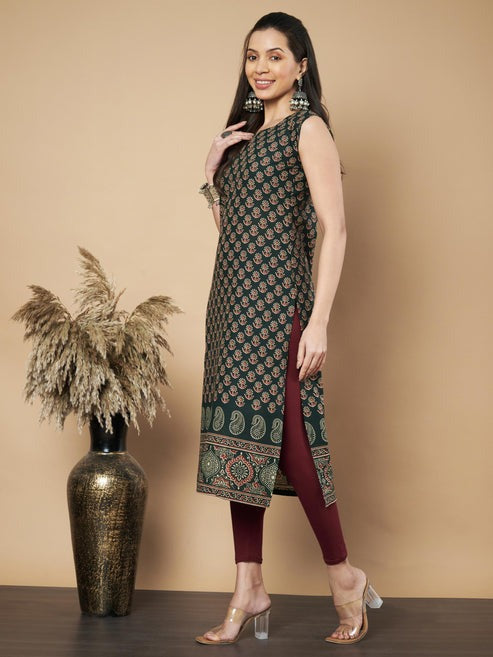 [ Ready SG Stock ] Cool Delicate Floral Print Straight Sleeveless Cotton Only Kurta /Top  [Indian Dresses]