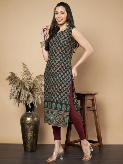 [ Ready SG Stock ] Cool Delicate Floral Print Straight Sleeveless Cotton Only Kurta /Top  [Indian Dresses]