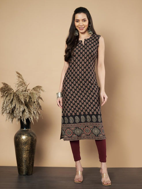 [ Ready SG Stock ] Cool Delicate Floral Print Straight Sleeveless Cotton Only Kurta /Top  [Indian Dresses]
